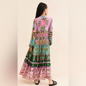 Anthropologie Vibrant Pink and Green Maxi Dress